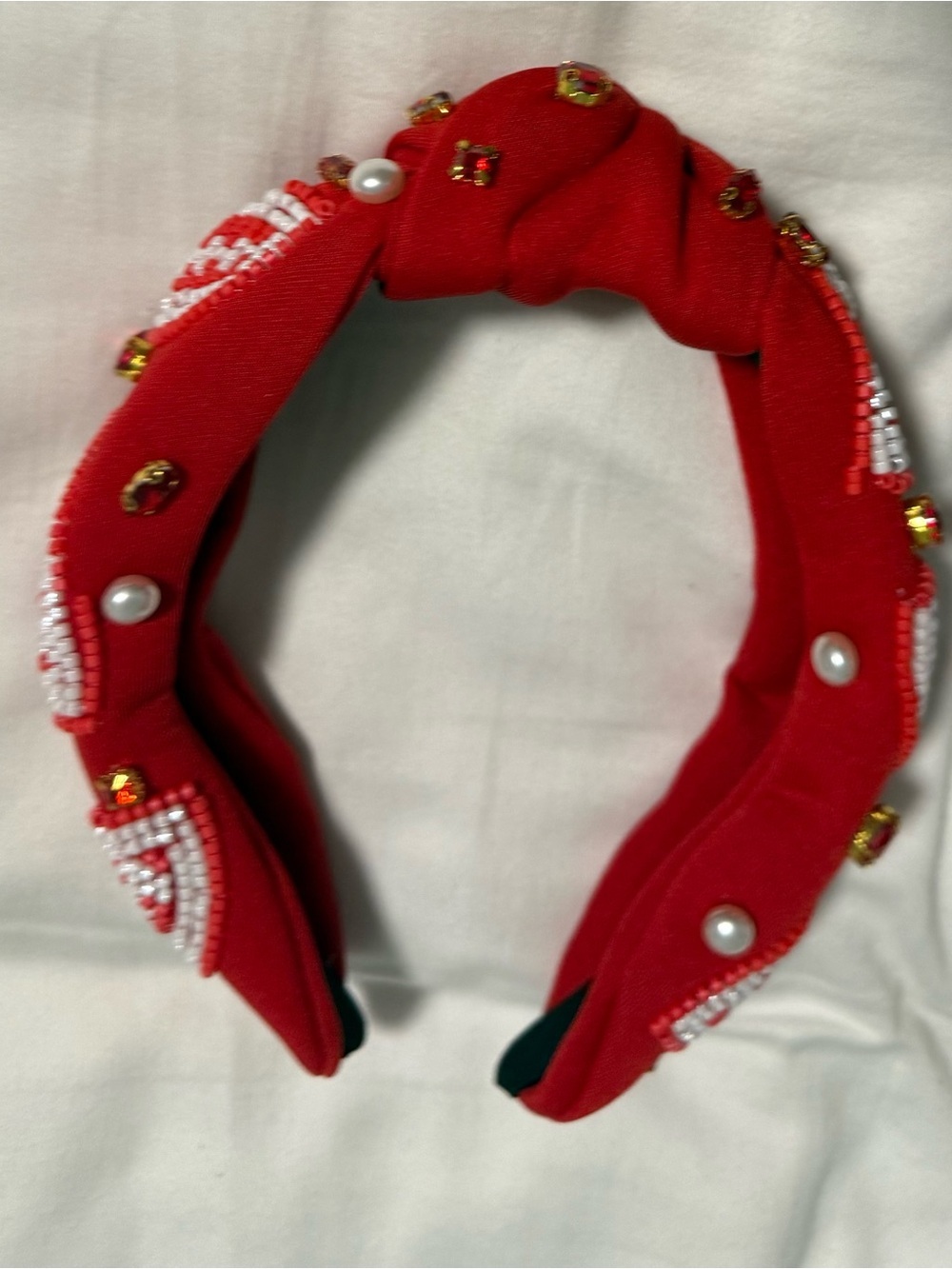 Headband Red Beaded Embellished Footbal ๐๐ - Picture 2 of 7